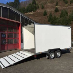 Kofferanhänger WM Meyer AZ 2740/185 S35 – 4 mtr. Koffer mit Heckrampe